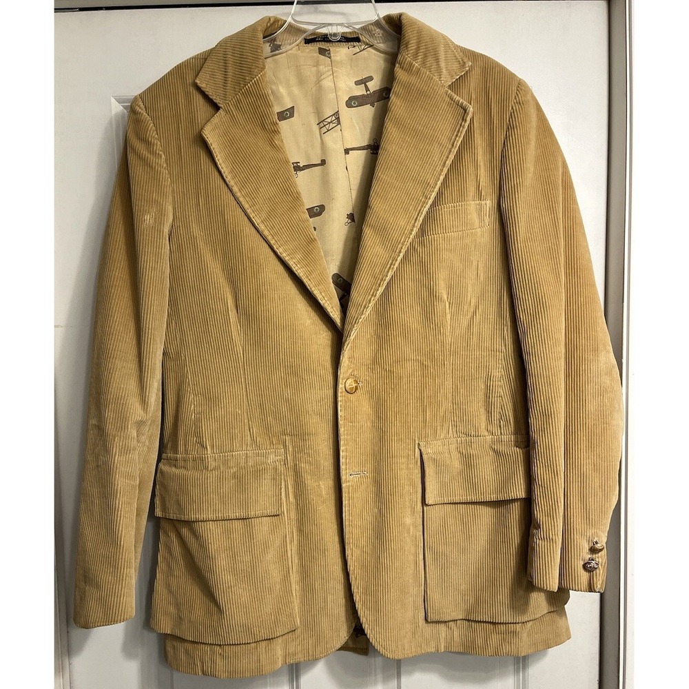 Peters Jacket Blazer Mens 38? Corduroy Beige Vintage Button MIA Repair Needs USA